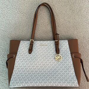 Michael Kors White and Brown Signature Tote